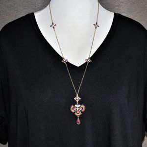 Zoe Byzantine Pendant Necklace in Gold & Dark Pink/Red